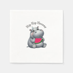 Gray Hippo Watermelon Birthday Napkin