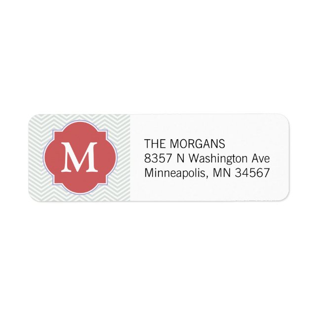 Gray & Indian Red Modern Chevron Custom Monogramme (Devant)
