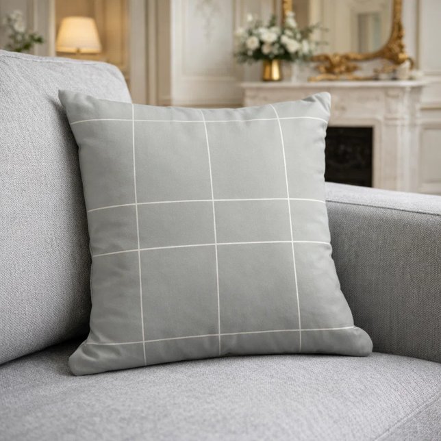 Gray Ivory Neutrals Checked Modern Throw Pillow (Creator Uploaded)