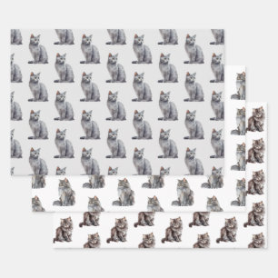 Gray Kitty Cats Wrapping Paper Sheet