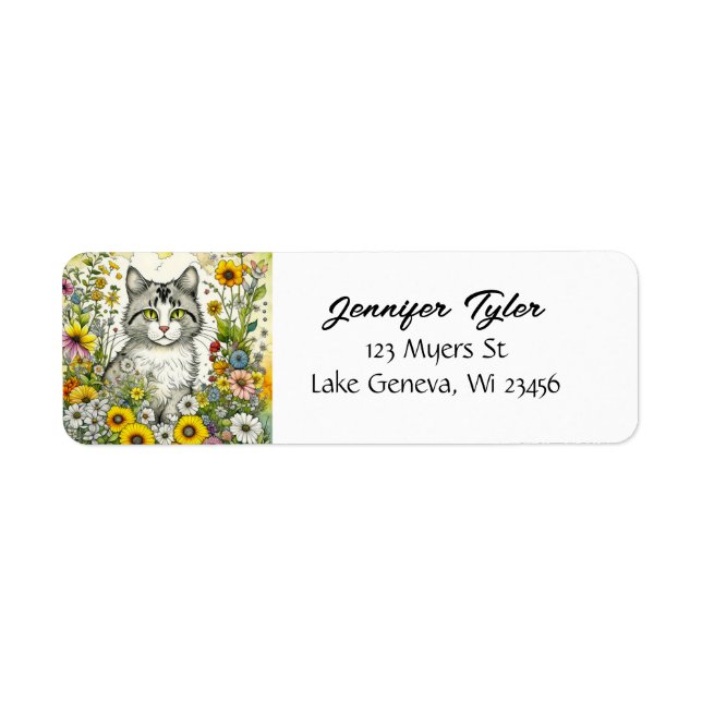 Gray Kitty Chat assis en Fleurs (Devant)