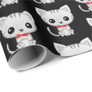 Gray kitty on black wrapping paper