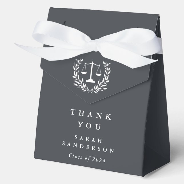 Gray Law Scales+Laurel Wreath Graduation Favor Box (Front)