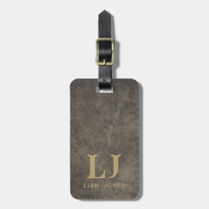 Gray Leather Monogrammed Modern Vintage Luggage Tag