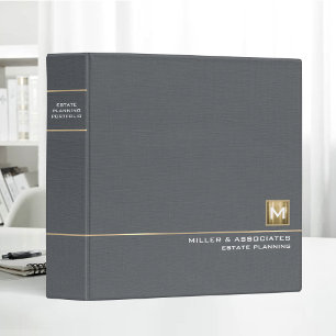 Gray Linen Gold Logo Monogram Estate Planning Binder