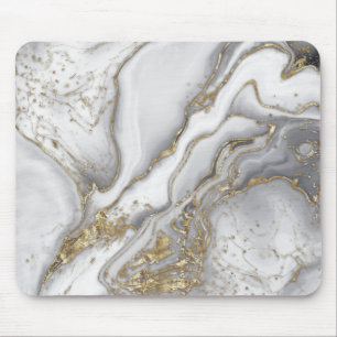 Gray liquid marble - pearl and gold mouse pad