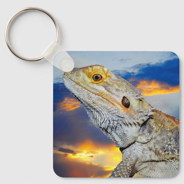 Gray Lizard at sunset Keychain (Front)