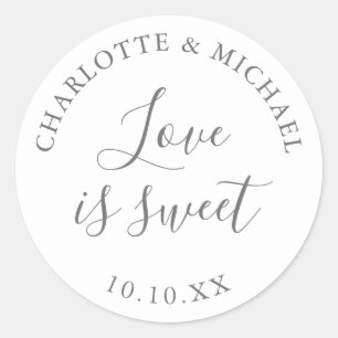 Gray Love Is Sweet Wedding Favor Classic Round Sticker
