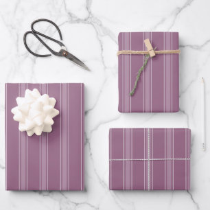 Gray Magenta & Light Gray Magenta Stripes Wrapping Paper Sheet