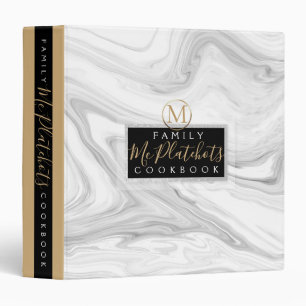 Gray marble granite personalized cookbook recipe binder