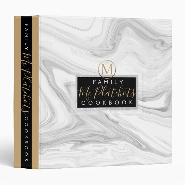 Gray marble granite personalized cookbook recipe binder (Front/Spine)