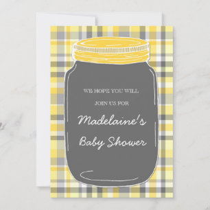 Gray Mason Jar Custom Baby Shower Invitations