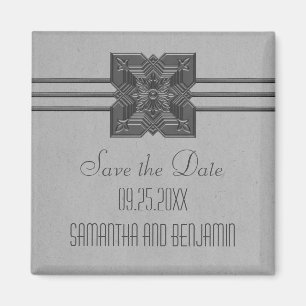 Gray Medallion Border Save the Date Magnet