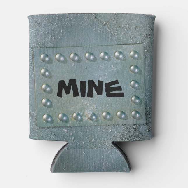 Gray metal with text plate on can cooler (Front)