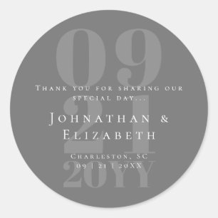 Gray Minimalist Bold Type Wedding Favor Classic Round Sticker