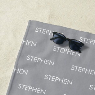 Gray minimalist custom name beach towel
