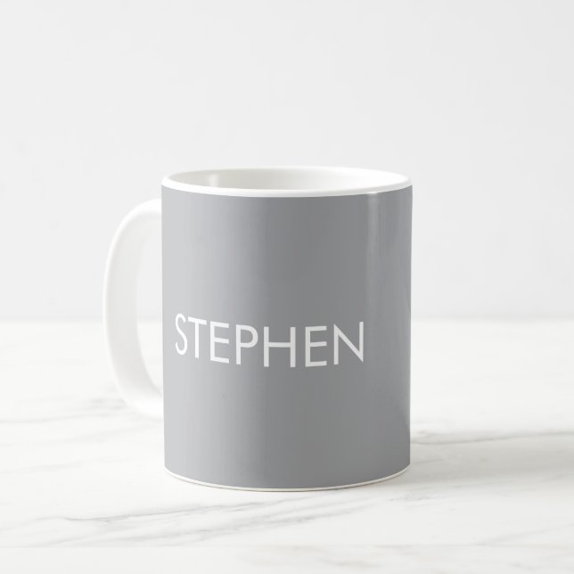 Gray minimalist custom name  coffee mug (Front Left)
