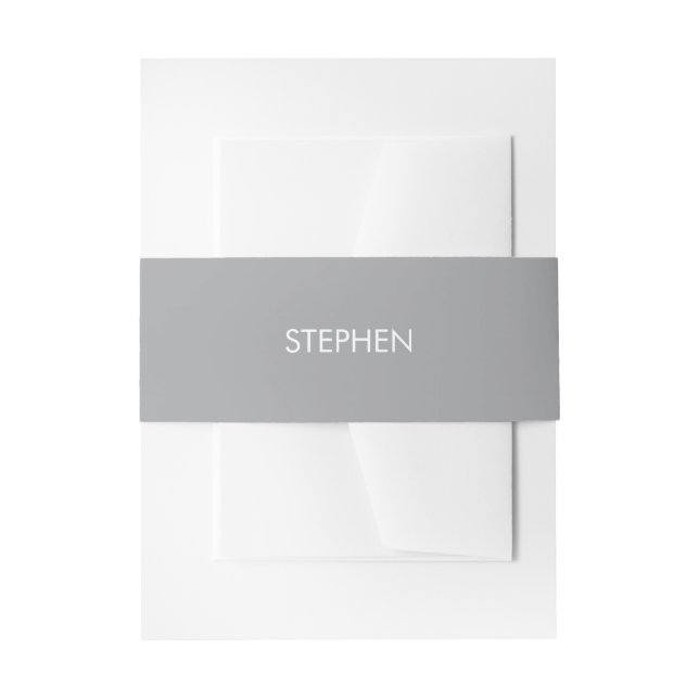 Gray minimalist custom name  invitation belly band (Front Example)