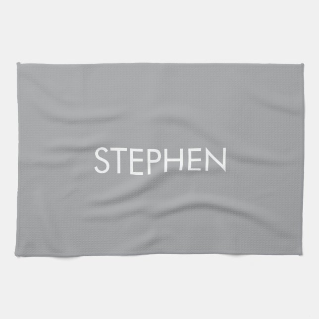 Gray minimalist custom name  kitchen towel (Horizontal)