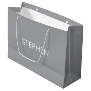 Gray minimalist custom name  large gift bag
