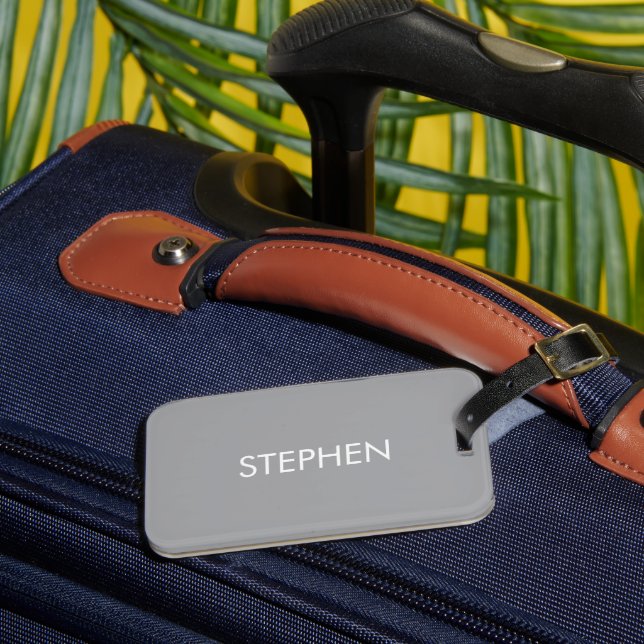 Gray minimalist custom name  luggage tag (Front Insitu 3)