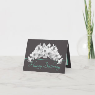 Gray Mint White Daffodils Bouquet Happy Birthday Card