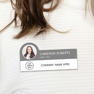 Gray Modern Business Logo Photo Employee Name Tag