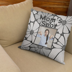 Gray Mom's Spot Couch Photo Mother's Day Gift Throw Pillow
