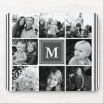Gray Monogram Family Photo Collage Mouse Pad<br><div class="desc">Monogram Family Photo Collage. Personalize this custom design with your own monogram initial or text.</div>