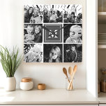 Gray Monogram Family Photo Collage Square Wall Clock<br><div class="desc">Showcase your cherished family memories with this personalized square wall clock. Featuring a stylish gray background and a collage of your favorite photos,  this clock is a unique and sentimental addition to any home. Add your family initial for a personal touch. A perfect gift for weddings,  anniversaries,  or housewarmings.</div>