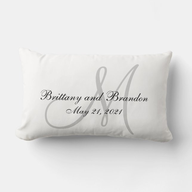 Gray Monogram Wedding Lumbar Pillow (Front)