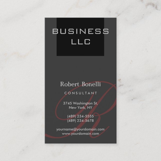 Gray Monogramme Calligraphie Consultant Carte de v (Devant)