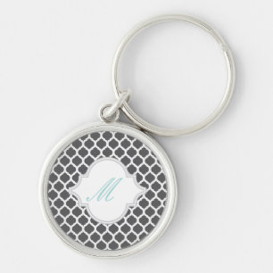 Gray Moroccan Pattern with Monogram Keychains