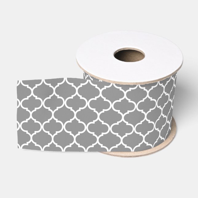 Gray Moroccan Quatrefoil Grosgrain Ribbon (Spool)