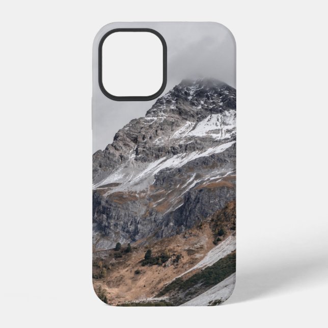 GRAY MOUNTAINS WITH SNOW CAPPED SURROUNDED WITH TR iPhone CASE (Back)