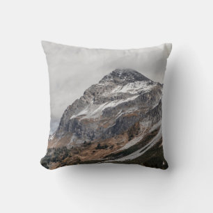GRAY MOUNTAINS WITH SNOW CAPPED SURROUNDED WITH TR THROW PILLOW