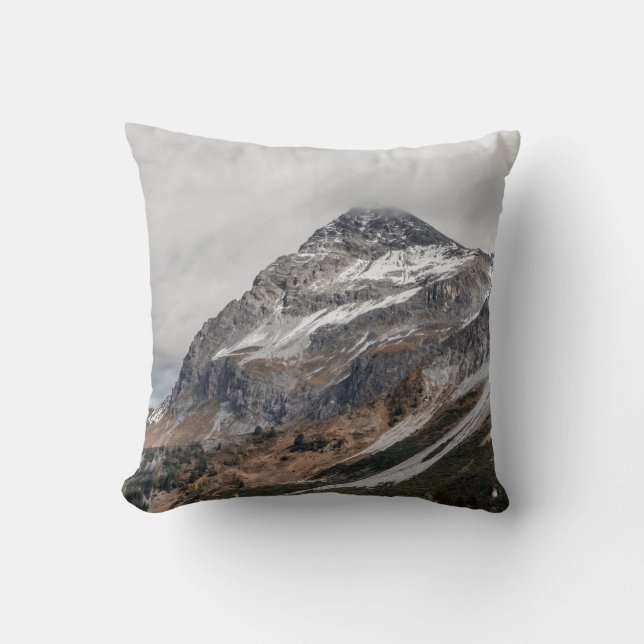 GRAY MOUNTAINS WITH SNOW CAPPED SURROUNDED WITH TR THROW PILLOW (Front)