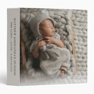 Gray Newborn Photo Baby Boy Stats Gray Gift Album Binder