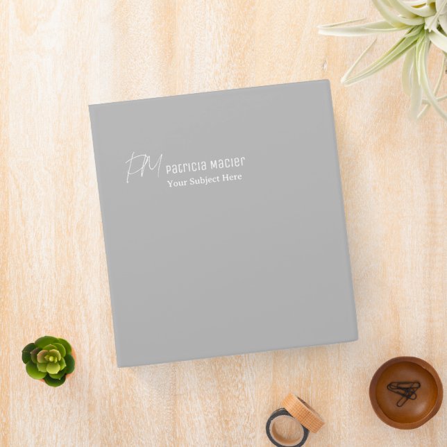 Gray Office Binder with Her Name and Initials (In Situ)