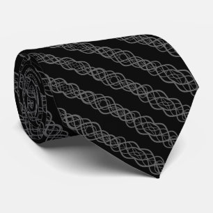 Gray On Black Twisted Curvy Line Drawing Pattern Tie
