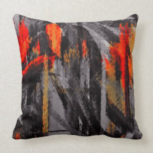 Gray Orange Red Abstract Throw Pillow