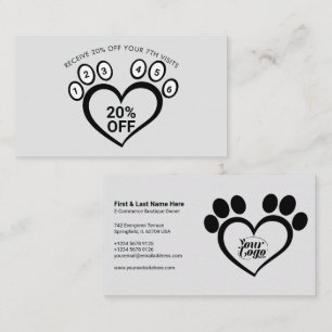 Gray Paw Pet Grooming Vet Loyalty Business Card