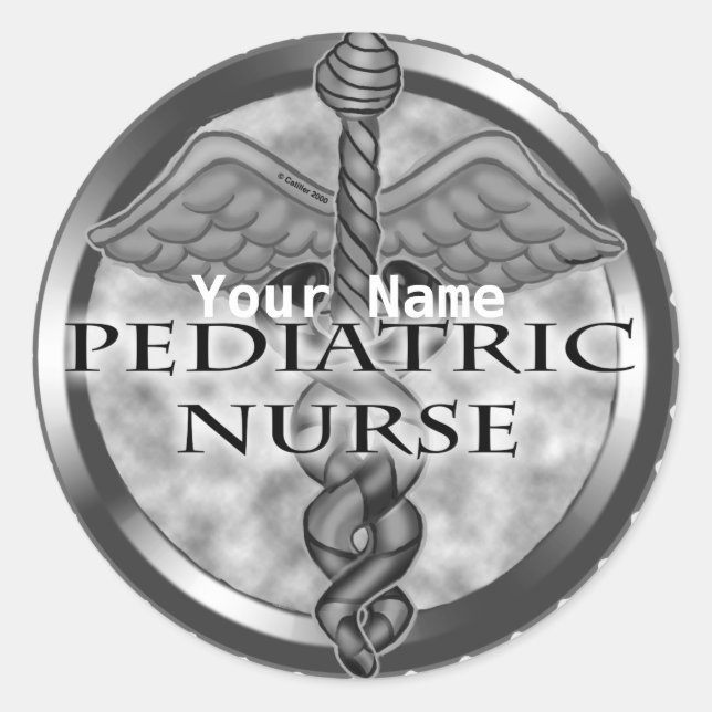 Gray Pediatric Nurse custom name Classic Round Sticker (Front)