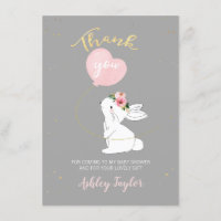 Gray Pink Bunny Thank You Card