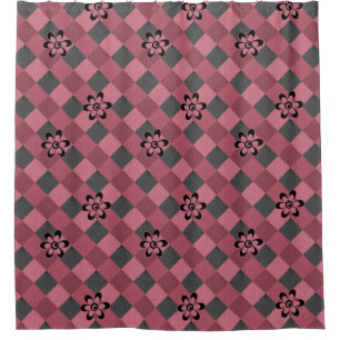 Gray pink geometric checkered pattern with flowers