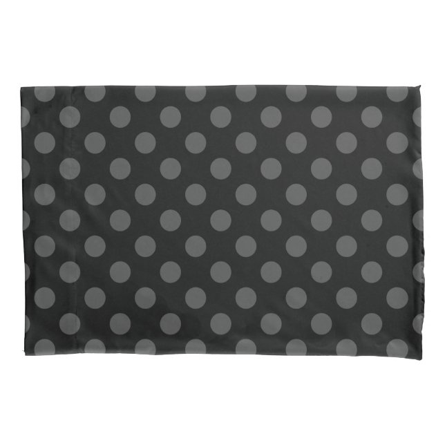 Gray polka dots on black pillowcase (Front)