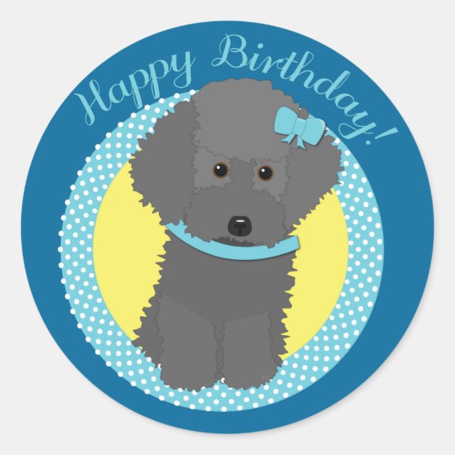 Gray Poodle Joyeux Stickers Anniversaire (Devant)