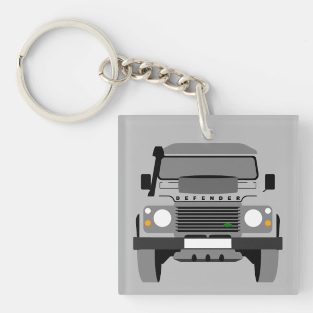 Gray Pop Art Classic Land Rover Car Keychain (Front)