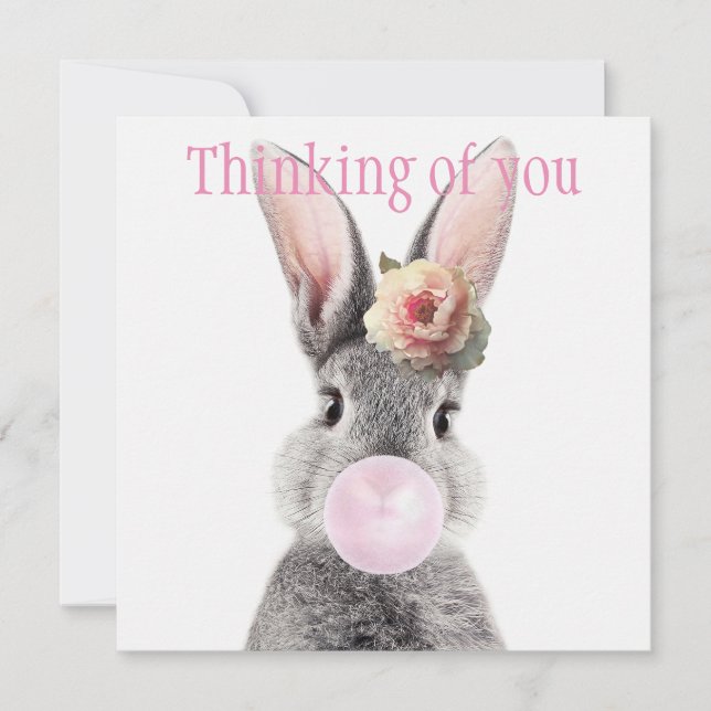 Gray rabbit blowing bubble gum with anemone flower (Front)