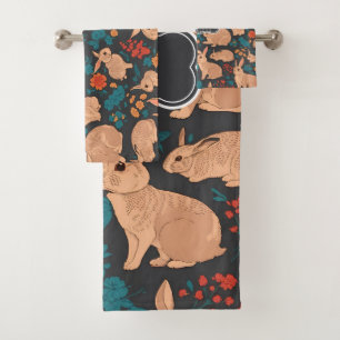 Gray Rabbit Mosaic Colorful Personalized Pattern Bath Towel Set